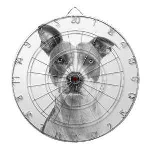 Short Hair Dog In Greyscale (Black & White) Dart Board