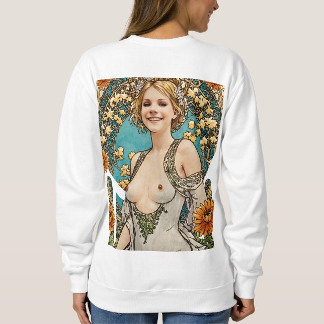 Short Haired Blonde V1n2 Mucha Style Art Sweatshirt (Back)