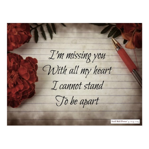 Short I Miss You Poem: Flowers, Paper And Pen Postcard | Zazzle.com