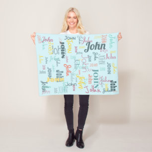 Short Name Pattern Typography Blue Baby Fleece Blanket