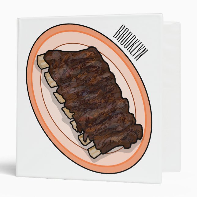 Short ribs cartoon illustration 3 ring binder (Front/Inside)