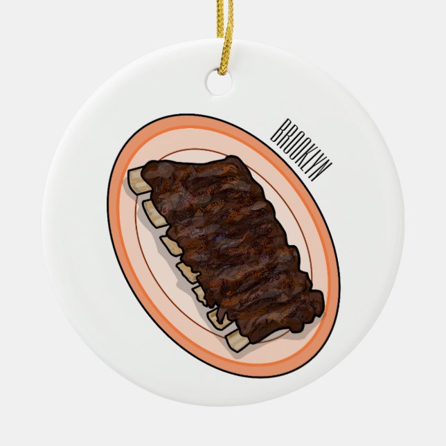 Short ribs cartoon illustration ceramic ornament (Front)