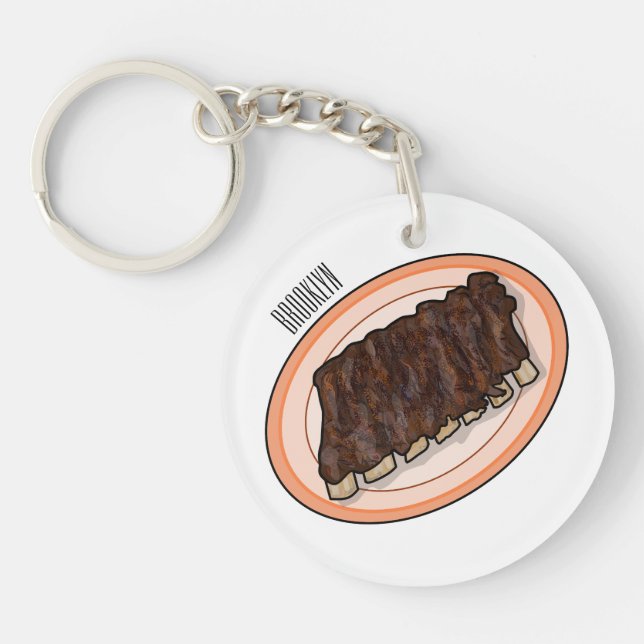 Short ribs cartoon illustration keychain (Front)