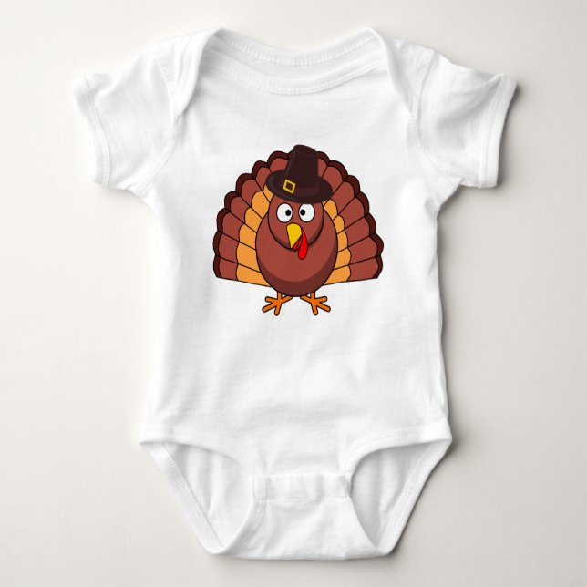 Short Sleeve Baby Bodysuits - Turkey With A Hat (Front)