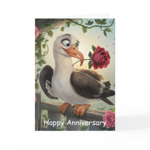 Short tailed albatross with rose in beak card