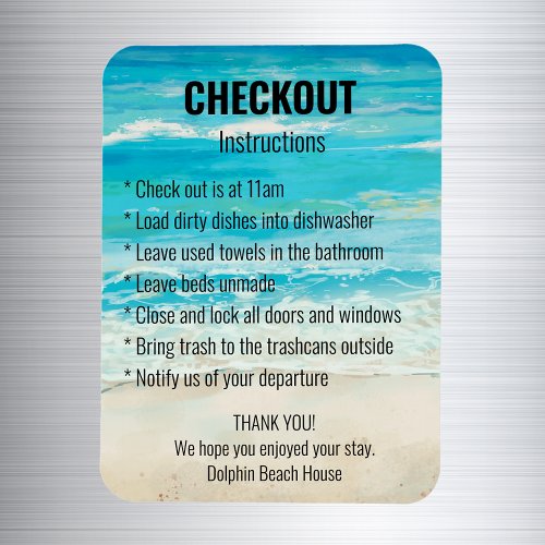 Short term Rental Checkout Instructions Beach  Magnet