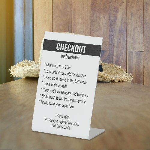 Short term Rental Checkout Instructions Vacation   Pedestal Sign
