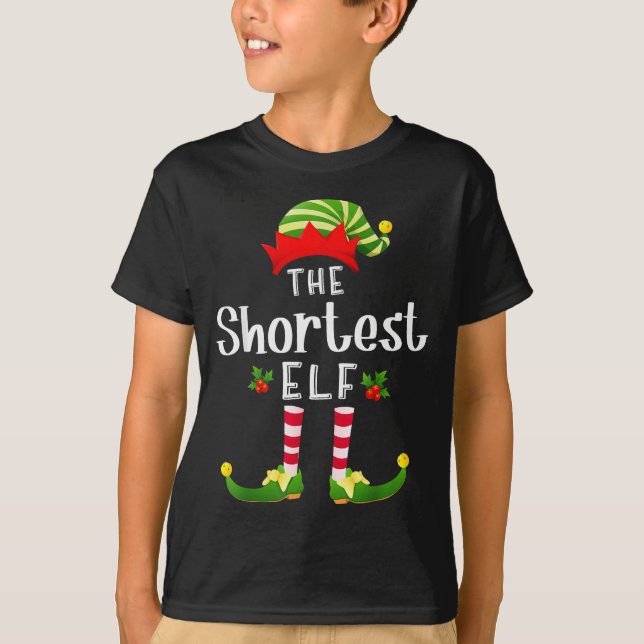 Shortest Christmas Elf Matching Pajama X-mas Party T-Shirt (Front)