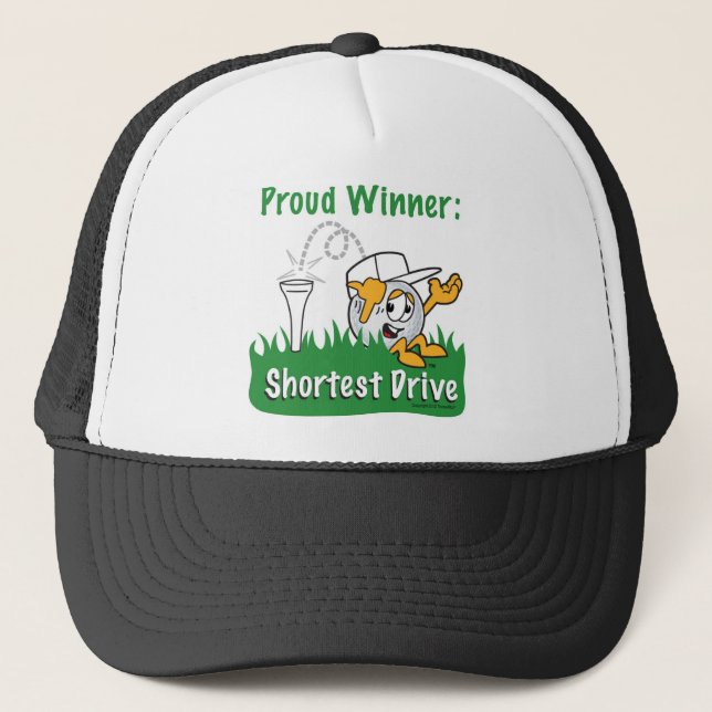 Shortest Drive Hole Prize For Golf Tournament Trucker Hat (Front)