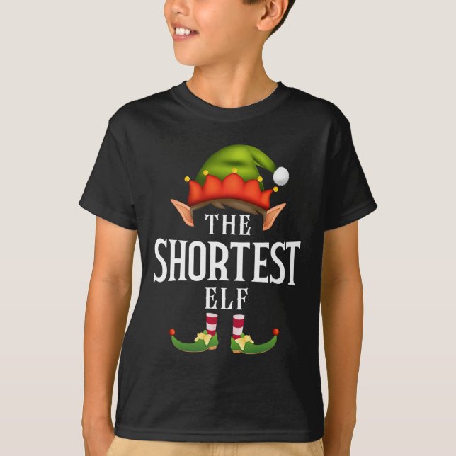 Shortest Elf Group Fun Christmas Pajama Party  T-Shirt (Front)