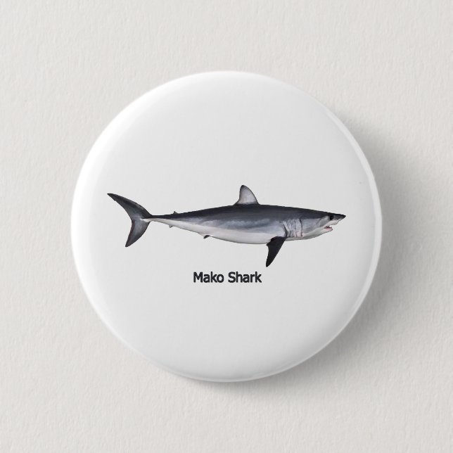 Shortfin Mako Shark Illustration Pinback Button (Front)