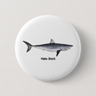 Shortfin Mako Shark Illustration Pinback Button