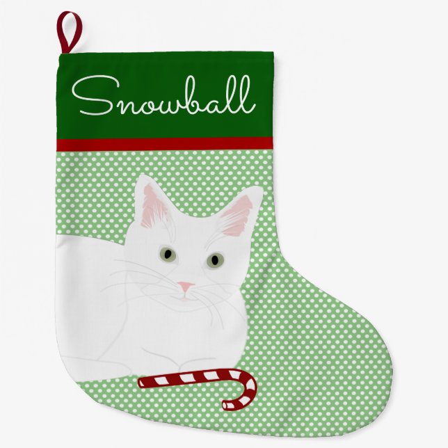  Shorthair White Cat Christmas Stocking (Front)