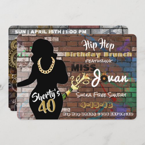 Shortys 40 Hip Hop Birthday Invitations 5x7