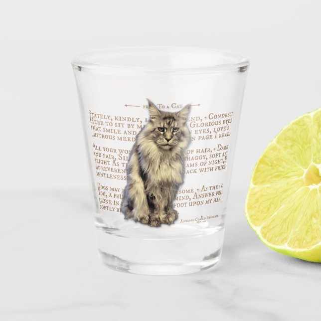 Shot glass - black silver tabby Maine Coon cat (Front)