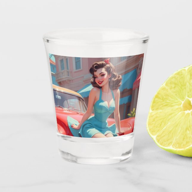 Shot Glass Brunette Pin-Up Girl (Front)