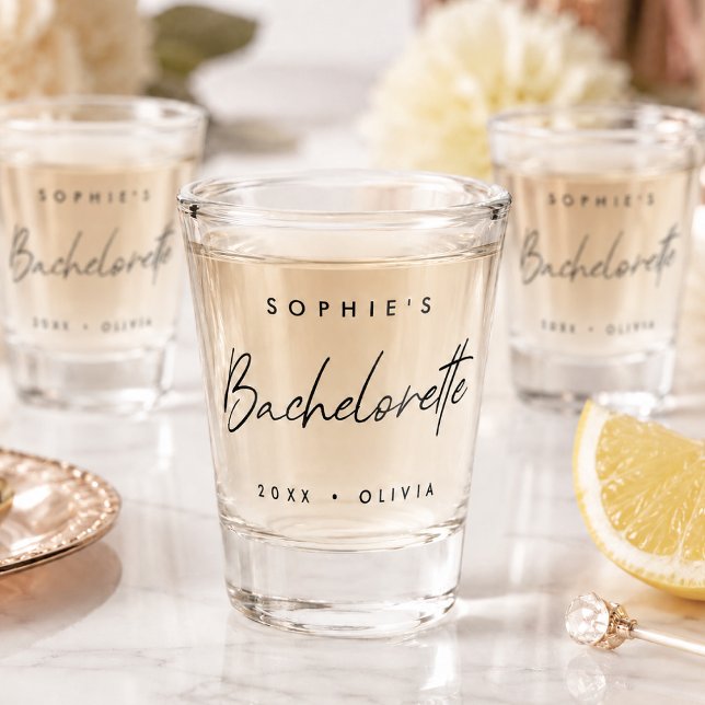 Shot Glass | Custom Bachelorette Party Favor (Custom bachelorette shot glass for party favors, bride squad toasts, and keepsakes)