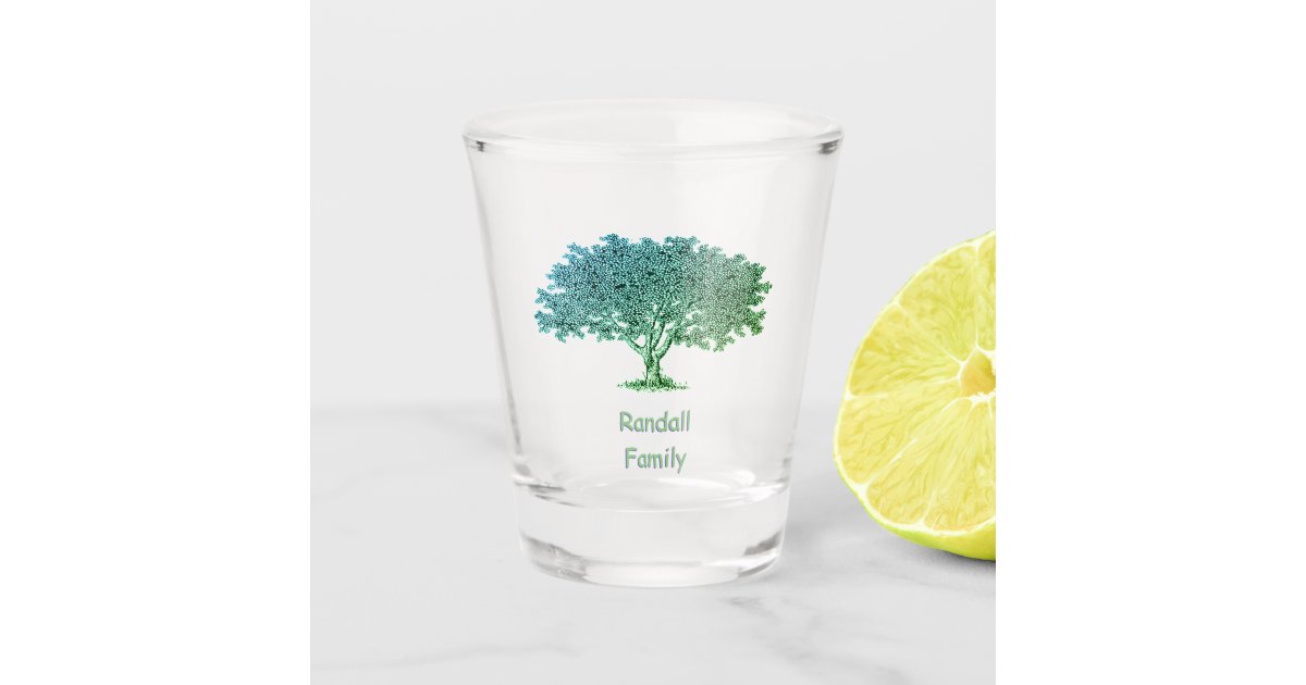 Shot Glass Family Tree in Green and Blue Zazzle
