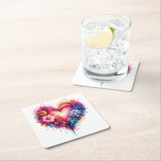 Shot Glass Love Design Square Paper Coaster