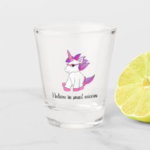 Shot glass with cute unicorn with pink glasses