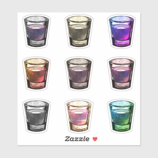 shot glasses sticker Zazzle