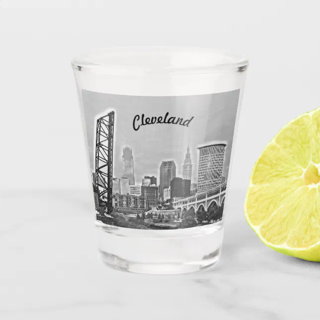 Shot of Cleveland BW Shot Glass Zazzle
