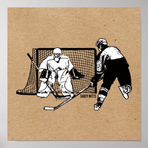 Shot On Net Hockey Player Ink Sketch Poster