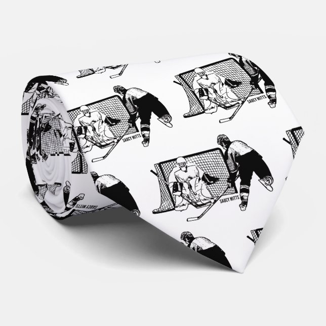 Shot on Net Hockey Sketch Neck Tie (Rolled)