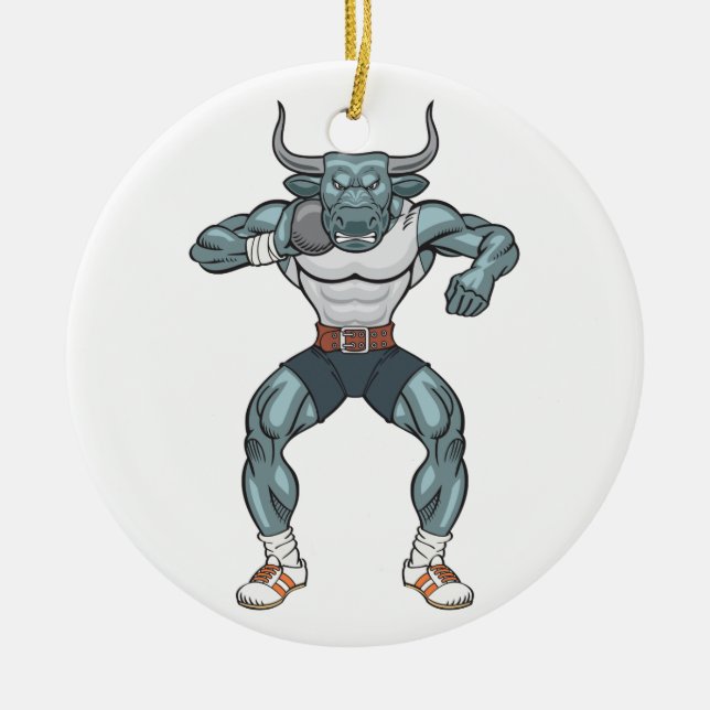 shot put bull ceramic ornament (Front)
