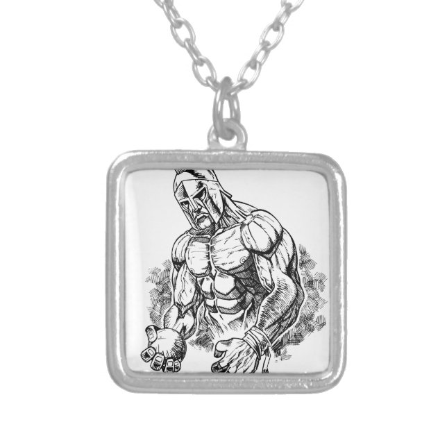 shot put gladiator silver plated necklace (Front)