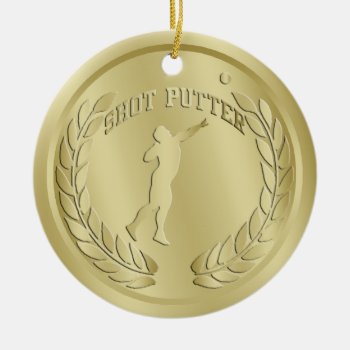 Shot Putter Gold Toned Medal Ornament by tjssportsmania at Zazzle