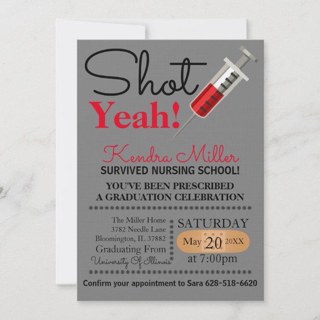Shot Yeah! Nursing School Graduation Invitation (Front)