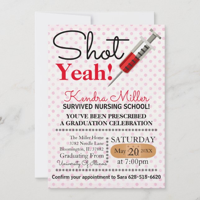 Shot Yeah! Nursing School Graduation Invitation (Front)