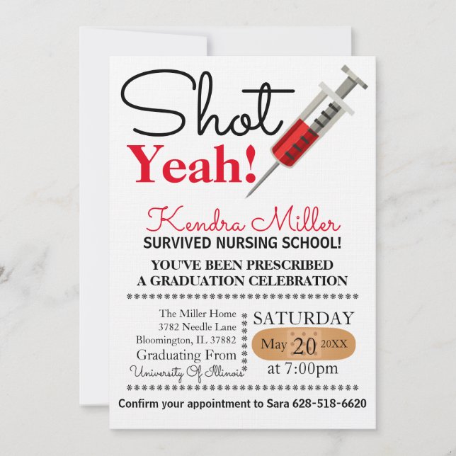 Shot Yeah! Nursing School Graduation Invitation (Front)