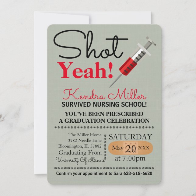 Shot Yeah! Nursing School Graduation Invitation (Front)