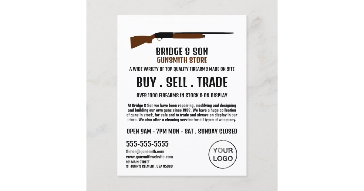 Shotgun Design, Gunsmith, Gunstore Advertising Flyer Zazzle