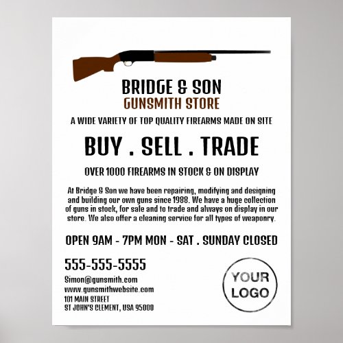 Shotgun Design Gunsmith Gunstore Advertising Poster