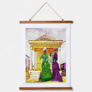 Shotgun House Sisters – New Orleans Watercolor Hanging Tapestry