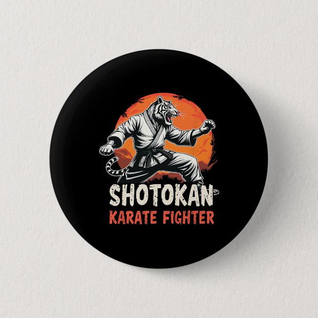 Shotokan Karate Fighter Martial Arts Tiger Funny K Button (Front)