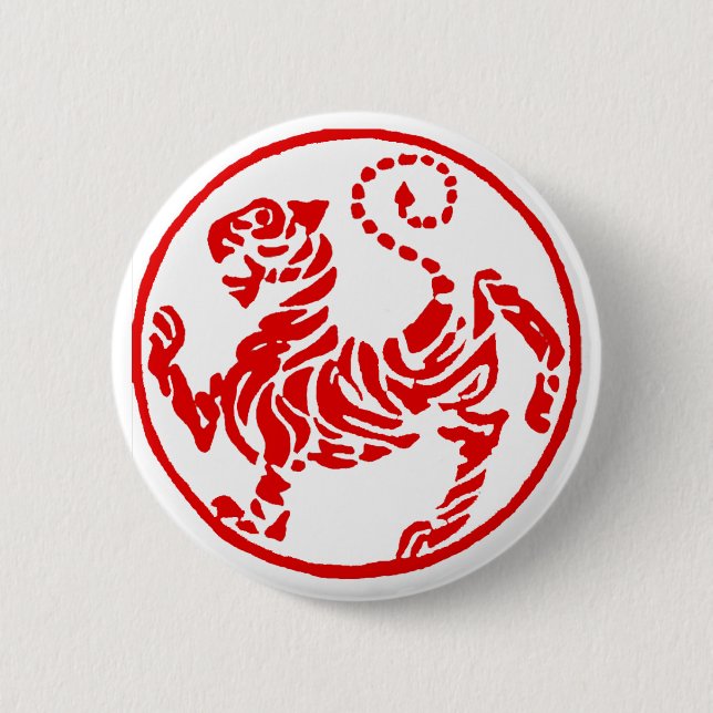 Shotokan Red Rising Sun Tiger Japanese Karate Pinback Button (Front)