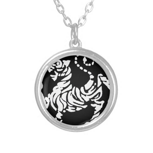 SHOTOKAN TIGER BLACK AND WHITE SILVER PLATED NECKLACE