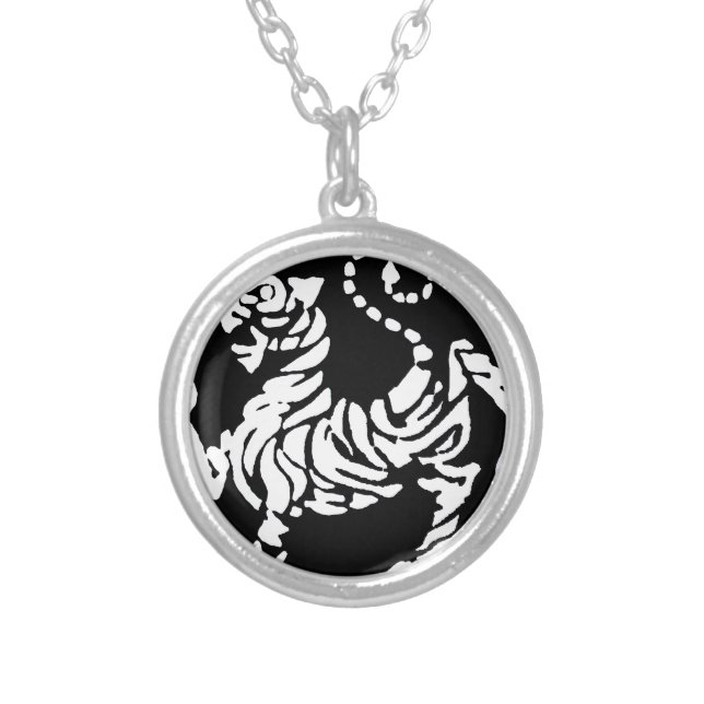 SHOTOKAN TIGER BLACK AND WHITE SILVER PLATED NECKLACE (Front)