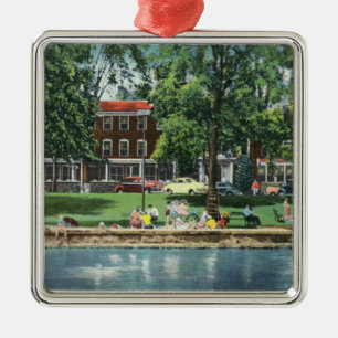 Shotwell Park and Sherwood Inn Scene Metal Ornament