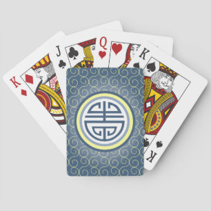 Shou Chinese Longevity Symbol - Blue and Yellow Poker Cards