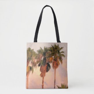 Shoulder Tote Three Palm Trees Sunset