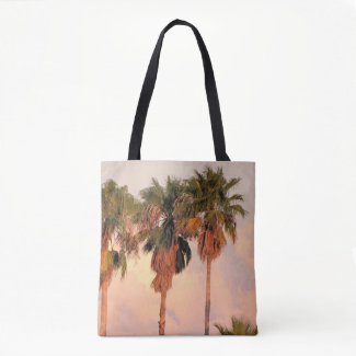 Shoulder Tote Three Palm Trees Sunset