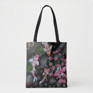 Shoulder Tote with Koi and Blossoms