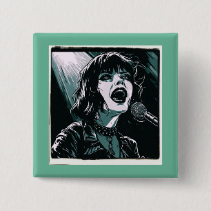 Shout It Out Loud Punk Rocker Retro Vintage Teal Button
