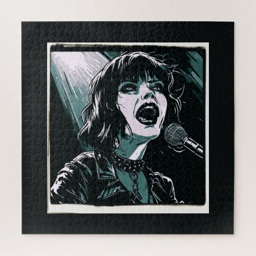 Shout It Out Loud Punk Rocker Retro Vintage Teal Jigsaw Puzzle