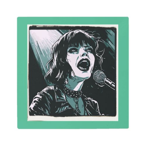 Shout It Out Loud Punk Rocker Retro Vintage Teal Metal Print